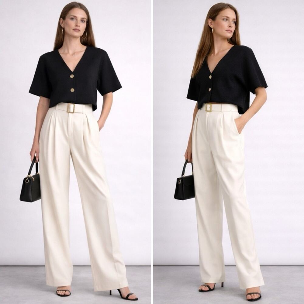 Zara Black Knit Top Oversized Structured 2 Gold Button V Neck NWT Size Small